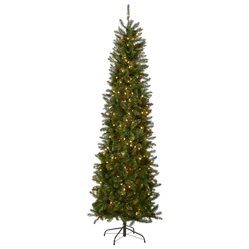 National Tree Company 7.5 ft Pre-Lit Kingswood Fir Slim Artificial Christmas Tree, 350 Clear Lights, 1,075 Tips, Include