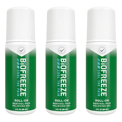Biofreeze Roll On Pain Relief for Knee, Neck, Hip, Joint, Shoulder, & Simple Backache, Arthritis Pain Reliever, Sore Muscle Relief, Roll On Menthol Gel 3 Fl Oz (Pack of 3)