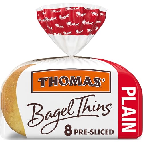 Thomas' Plain Bagel Thins, 8 Pre-Sliced Bagels with No High Fructose Corn Syrup, 13 Oz