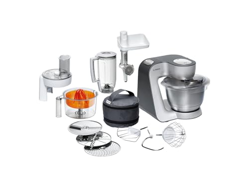 (-39%) Bosch Küchenmaschine Serie 4, Schüssel 3,9 L spülmaschinenfest, Mixer 1,25 L, Fleischwolf, Zitruspresse, Knethaken, Rührbesen, Durchlaufschnitzler, 3 Scheiben, 900 W, Anthrazit/Silber, MUM56340