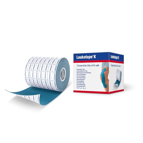 Leukotape K Kinesiology Tape for Muscle Support and Pain Relief, 7.5cm x 5m, Blue, 1 Roll