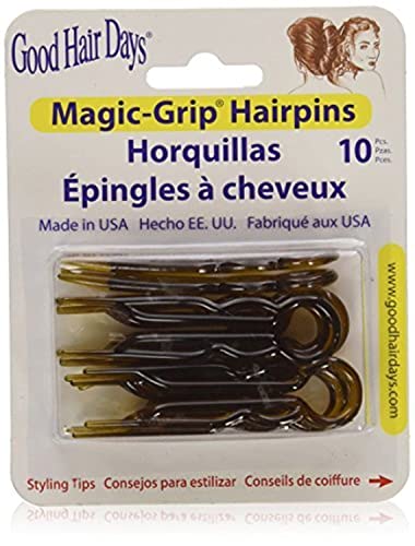 Good Hair Days Hair Pins - 2 1/2" Plastic, U-shaped Magic Grip Hairpins, Strong Durable Pins For Fine, Thick & Long Hair, Styling Accessories - Tortoise Shell, Set of 10