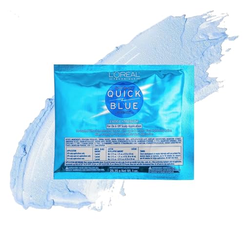 L'OREAL TECHNIQUE Quick Blue High Performance Hair Lightener - Hair Bleaching Powder - No Drip Formula, Extra Strength Lightening Action Lifts Up To 7 Levels, Single Application, 1 Oz