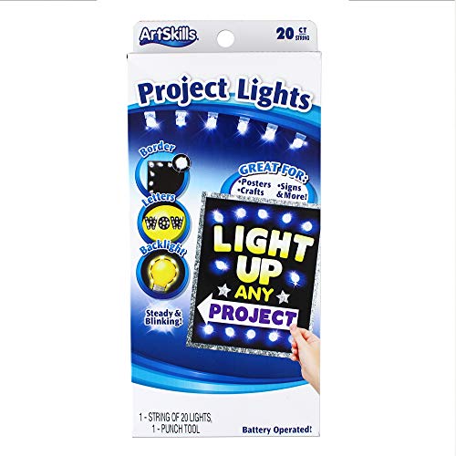 ArtSkills White Poster Lights, Poster Board Decorations, Sign Making & Science Fair Board Supplies, Battery-Operated String Light Kit, 20 Lights