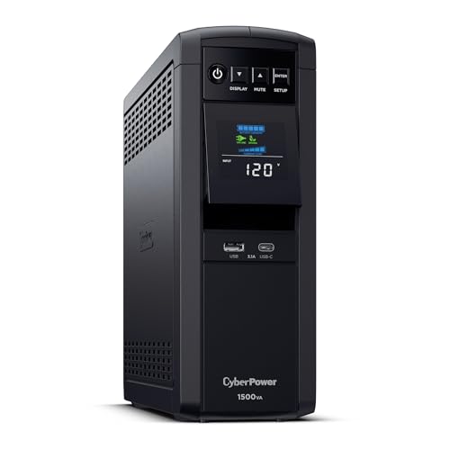 CyberPowerCP1500PFCLCD PFC Sinewave UPS Battery Backup and Surge Protector, 1500VA/1000W, 12 Outlets, AVR, Mini Tower; 