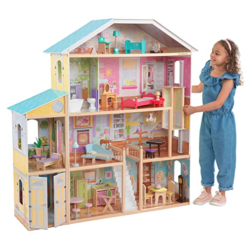 KidKraft Majestic Mansion Wooden Dollhouse with 34-Piece Accessories, Working Elevator and Garage, Gift for Ages 3+