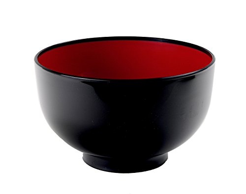 JapanBargain, Authentic Japanese Plastic Ramen Bowl, Black and Red Lacquered Style Noodle Soup Bowl, Made in Japan, Food Safe BPA Free, Microwave and Dishwasher Safe (1, 38 ounce)