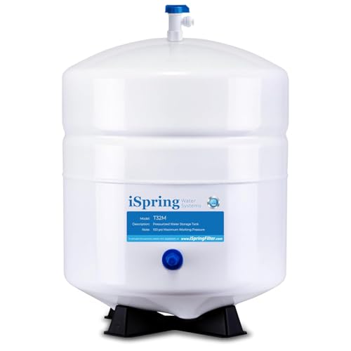iSpring T32M Pressurized Water Storage Tank with Ball Valve for Reverse Osmosis RO Systems, 4 Gallon, 1/4" Tank Valve Included, White