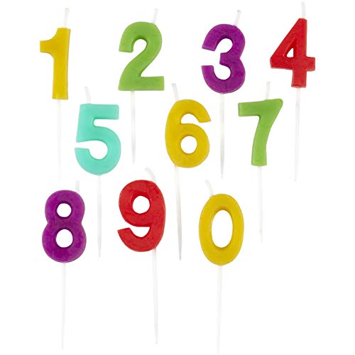 Wilton Rainbow Number Birthday Candle Set, Number Candles For Birthday Cakes, Wax Candle Pick set, Birthday Candle Numbers, 10-Pack