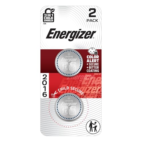 Energizer 2016 Batteries (2 Pack), 3V Lithium Coin Batteries With 3-in-1 Child Shield