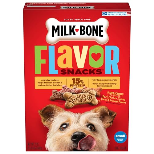 Milk-Bone Flavor Snacks Dog Treats, Small Biscuits, 24 Ounce Crunchy Texture Helps Reduce Tartar