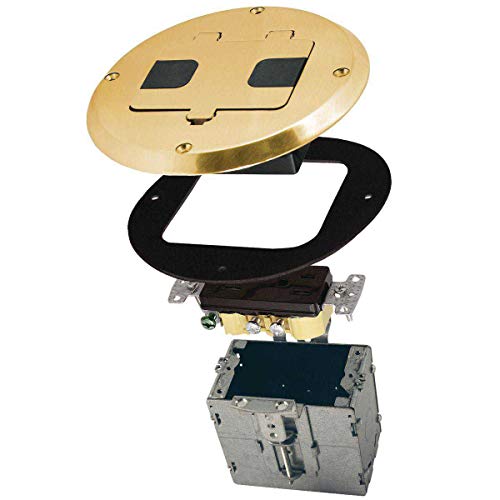 RACO 6239BP Floor Kit with Recessed Duplex 15A TR Device and Adjustable Steel Box, 1-Gang, Brass