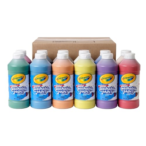 Crayola Washable Paint (12ct), Bulk Paint Set for Kids&#x27; Art Projects, 16 Oz, Nontoxic Craft Supplies, Teacher Class