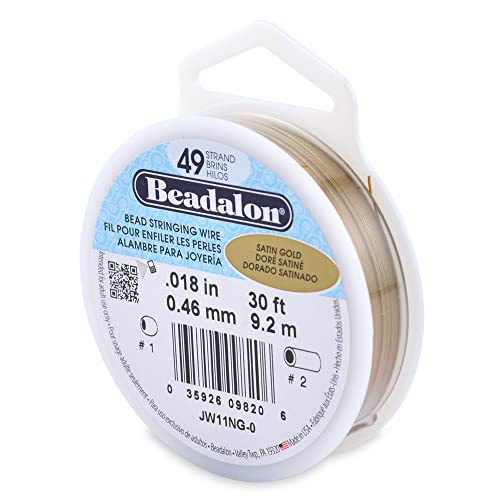 Beadalon 49 Strand Stainless Steel Bead Stringing Wire, .018 in / 0.46 mm, Satin Gold, 30 ft / 9.2 m