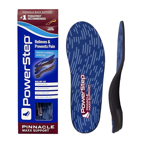 PowerStep Pinnacle Maxx Orthotic Insoles, Maximum Stability & Comfort. Firm & Flexible Angled Heel Style to Help Flat Feet & Overpronation, Heavy Duty Inserts for Men and Women, Made in USA