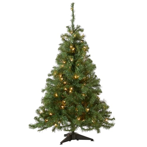 National Tree Company 4 ft Pre-Lit Kincaid Spruce Mini Artificial Christmas Tree, 100 Clear Lights, 269 Tips, Includes S
