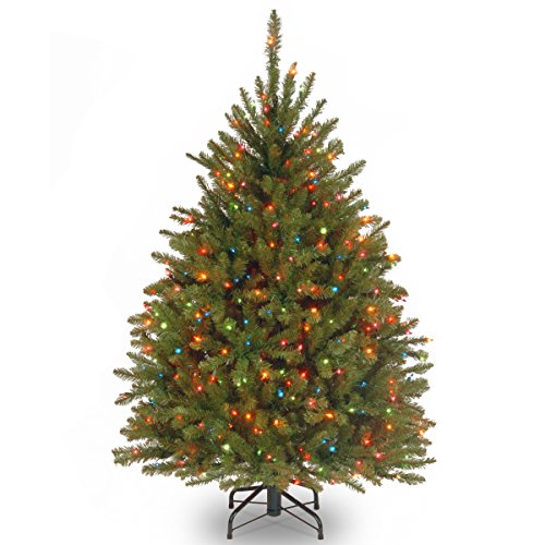 National Tree Company 4.5 ft Pre-Lit Dunhill Fir Artificial Christmas Tree, 450 Multicolor Lights, 763 Tips, Includes St