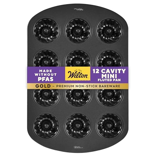 Wilton Gold Premium Non-Stick Warp-Resistant Bakeware, Made without PFAs, Mini Fluted Tube Pan,12- Cavity, 16.5 x 11.2 in, Packaging May Vary