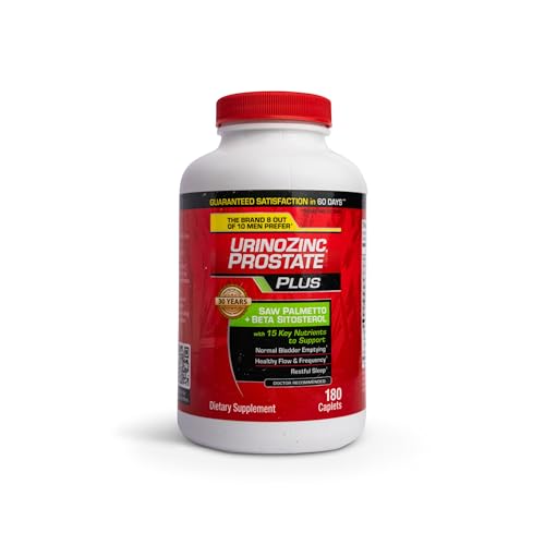 Urinozinc Plus - Prostate Supplement with Beta Sitosterol & Saw Palmetto – Reduce Frequent Urination Concerns & Support your Prostate Health, 180 Caplets