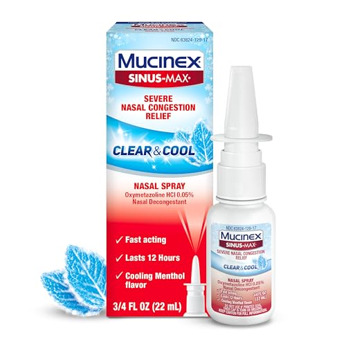 Mucinex Sinus-Max Nasal Spray Decongestant, 12 Hour Over-The-Counter Medication Nose Spray for Sinus Relief, Nasal Decongestants for Adults & Sinus Congestion, Cooling Menthol, 0.75 Fl Oz