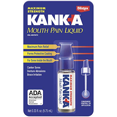 Kank-A Mouth Pain Liquid, Maximum Strength, 0.33 Fl Oz, Canker Sore Medicine, Includes Applicator, Forms Protective Coating for Mouth Sores, Maximum Pain Relief, 1 Pack