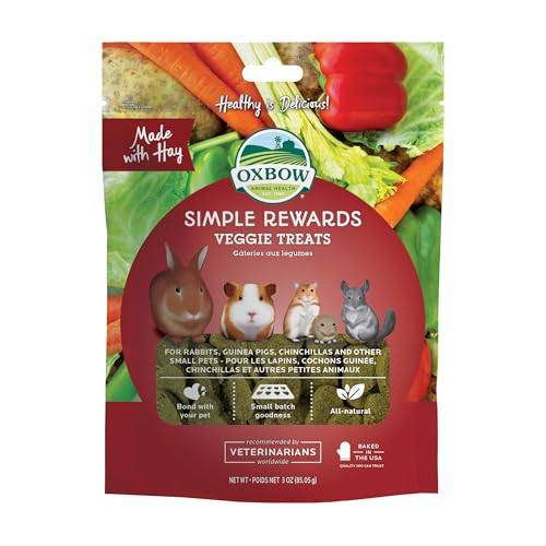 Oxbow Animal Health Simple Rewards Veggie Treats, Carrots & Bell Pepper Guinea Pig & Bunny Treats, Pet Snack for Rabbit & Guinea Pig, Made with Oxbow Hay, Alfalfa for Rabbit, 3 oz Bag