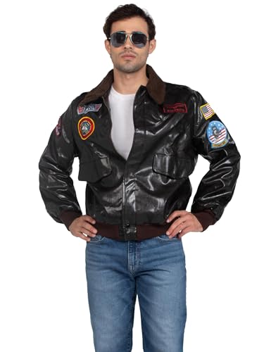 Leg Avenue Mens Licensed Top Gun Bomber Jacket, LARGE, Brown
