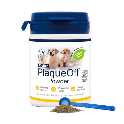 ProDen PlaqueOff Powder for Pets - Cat & Dog Breath Freshener - Plaque & Tartar Remover for Pet Oral Care - 60g