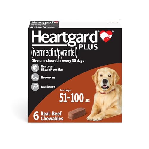HEARTGARD® Plus (ivermectin/pyrantel) Real-Beef Chewables for Dogs 51-100 lbs (Brown Box) 6 Month Supply of Chews (Heartworm Disease Preventive)