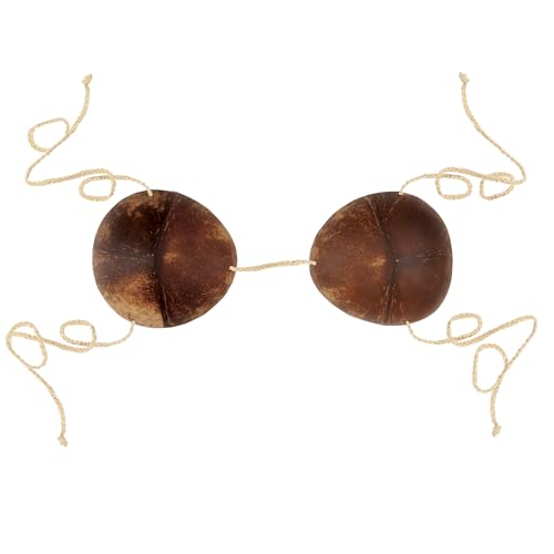 Beistle Coconut Bikini Top – Natural Coconut Shells with Raffia Tie Strings, Hawaiian Luau Party Costume Accessory for Beach, Pool, and Tropical Celebrations, Adjustable