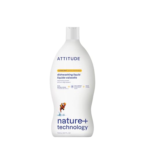ATTITUDE Dish Soap, EWG Verified, Plant-Based & Vegan Dishwashing Liquid, Naturally Derived, Citrus Zest, 23.7 Fl Oz