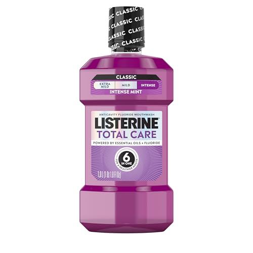 Listerine Total Care Anticavity Fluoride Mouthwash, 6 Benefits in 1 Oral Rinse Helps Kill 99% of Bad Breath Germs, Prevents Cavities, Strengthens Teeth, ADA-Accepted, Fresh Mint, 1 L