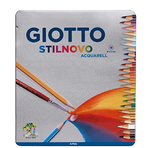 GIOTTO Stilnovo Acquarell Watercolour Colouring Pencils, 24 Assorted Colours, For Children, Parties and Schools