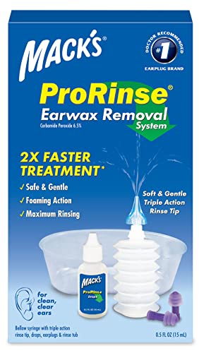 Mack&#x27;s ProRinse Ear Wax Removal System - 0.5 FL OZ Ear Drops, Ear Plugs, Ear Wash Tub &amp; Ear Syringe with Triple