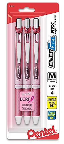 Pentel® EnerGel® RTX Retractable Liquid Gel Pens, Medium Point, 0.7 mm, 54% Recycled, Assorted Barrel Colors, Black Ink, Pack Of 3 Pens