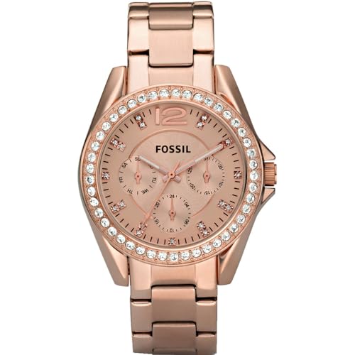 Fossil Women's Riley Quartz Stainless Steel Multifunction Watch, Rose Gold Glitz, 38MM Fossil Watch