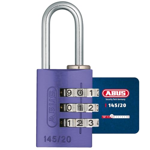 (-22%) ABUS Zahlenschloss 145/20 Lila - Kofferschloss, Spindschloss u. v. m. - Aluminium-Vorhängeschloss - individuell einstellbarer Zahlencode - ABUS-Sicherheitslevel 3