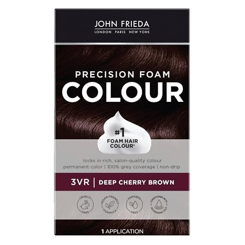 John Frieda Precision Foam Colour, Deep Cherry Brown 3VR, Full-coverage Hair Color Kit, Anti-Fade Gray Coverage, Deep Color Saturation Hair Dye, 1 Application