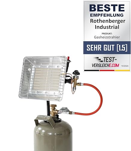 (-28%) ROTHENBERGER Industrial Heizstrahler inkl. Piezo, 0,4 m Propangas-Schlauch und 50 mbar Druckregler | Gasheizstrahler | Aufsatzheizstrahler | betrieben mit Propan Gas 35985