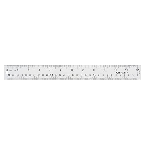 Westcott Acrylic Clear Ruler, Easy-to-Read Markings, Scratch-Resistant Design, Raised Beveled Edges, for Crafting, Office, Classroom, Back to School, School Supplies, 12-Inch
