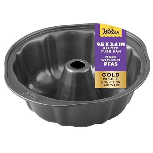 Wilton Gold Premium Non-Stick Warp-Resistant Bakeware, Made without PFAs, Fluted Tube Pan, 9.49 in, Packaging May Vary