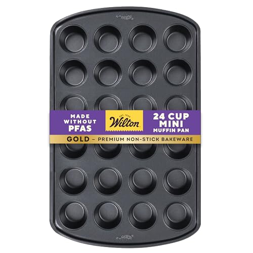 Wilton Gold Premium Non-Stick Warp-Resistant Bakeware, Made without PFAs, Muffin Pan, 24-cup, 16 x 10 x 1 in., Packaging may Vary