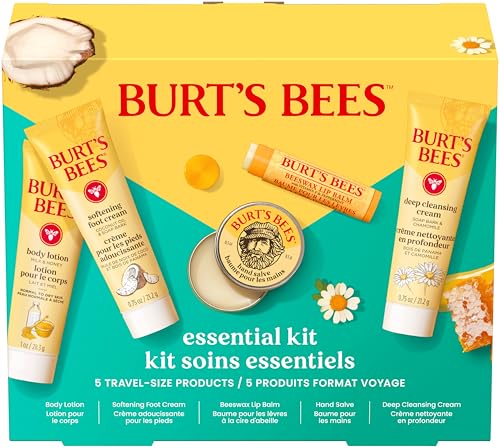 Burt's Bees Gifts Ideas - Essential Everyday Beauty Set, 5 Travel Size Products - Deep Cleansing Cream, Hand Salve, Body Lotion, Foot Cream and Lip Balm