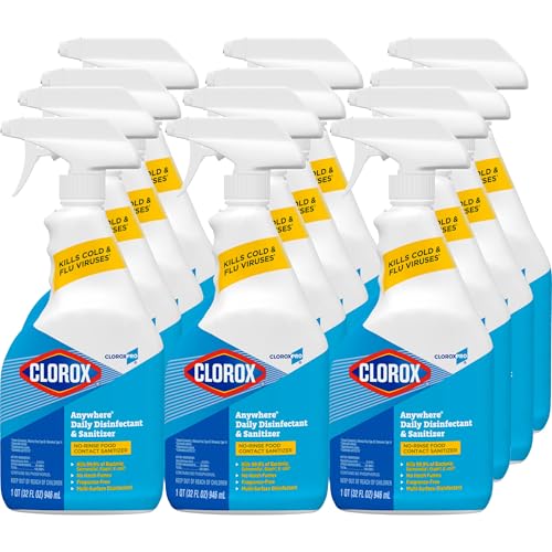 CloroxPro Anywhere Daily Disinfectant and Sanitizer, No-Rinse Food Contact Sanitizer, 32 Fluid Ounces, Pack of