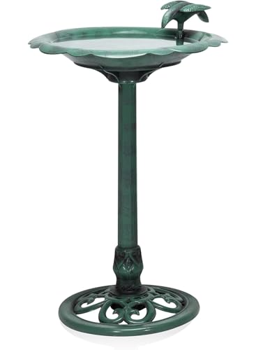 Alpine Corporation TEC114 | 31" H Outdoor Antique Flower Birdbath with Bird Decoration — Durable Polypropylene Yard Statue for Garden, Patio & Deck Décor