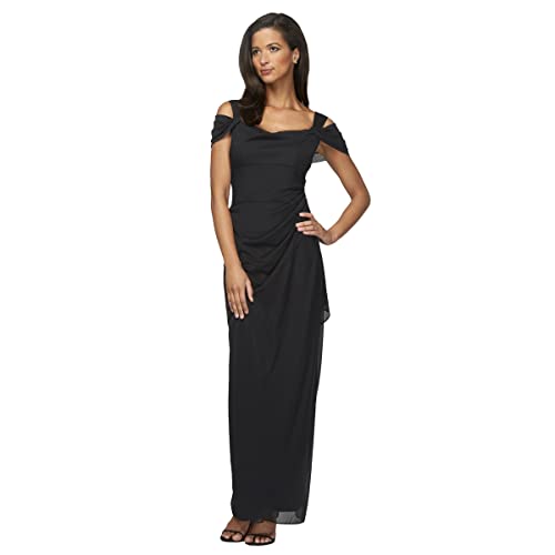Alex Evenings Women's Long Cold Shoulder Dress, Mother of The Bride, Formal Events, (Petite and Regular Sizes), Black, 12