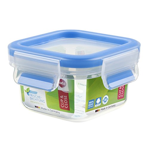 (-43%) EMSA Clip & Close Frischhaltedose, quadratisch, 0,20 L, Aufbewahrungsbox, 100 Prozent dicht, spülmaschinen-, gefrier-, mikrowellenfest, Transparent, Blau, Made in Germany, 508535