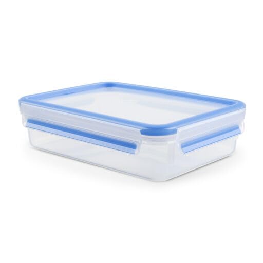 (-43%) EMSA Clip & Close Frischhaltedose, rechteckig, 1,2 L, mit Deckel, Aufbewahrungsbox, 100 Prozent dicht, spülmaschinen-, gefrier-, mikrowellenfest, Transparent, Blau, Made in Germany, 508542