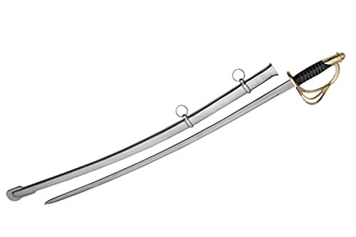 SZCO 40" 1840 Cavalry Saber Sword – Civil War Sword Replica with Black Handle & Gold Wire Wrap, Brass Guard & Pommel, Curved Steel Blade & Metal Scabbard for Collectors, Reenactments & Display