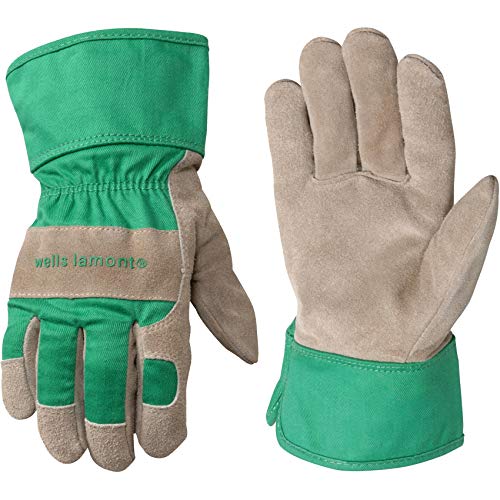 Wells Lamont Kids Gardening Gloves – Durable Puncture & Abrasion-Resistant Cowhide – Leather Palm, Safety Cuff, Snug Fit, Winged Thumb – Youth All-Season Work Gloves for Kids – Ages 5-8, Green (952M)